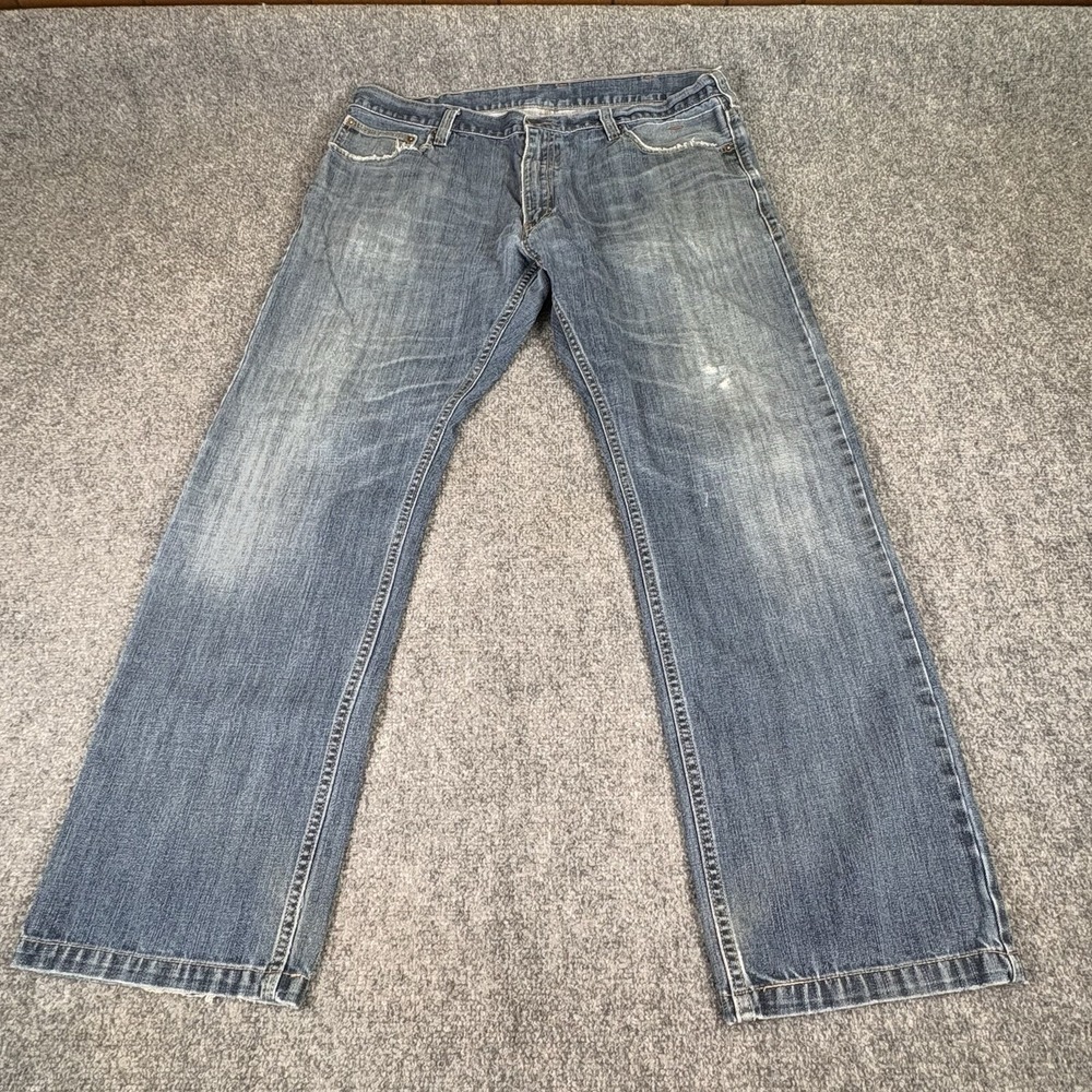 Levi's 514 Jeans Mens 40x31 Blue Distressed Whiskers Workwear Rugged Straight